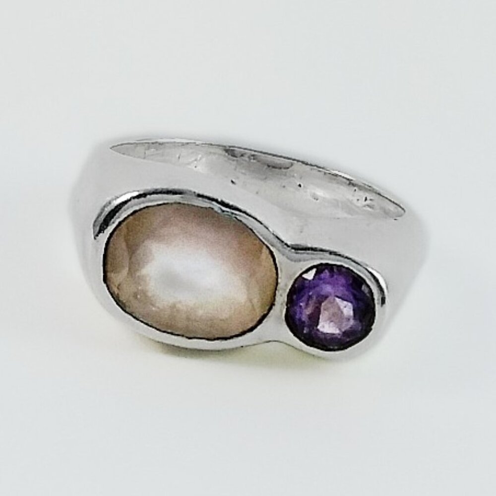 Mod Two Stone Ring - Sterling Silver Ring Size 7.… - image 5